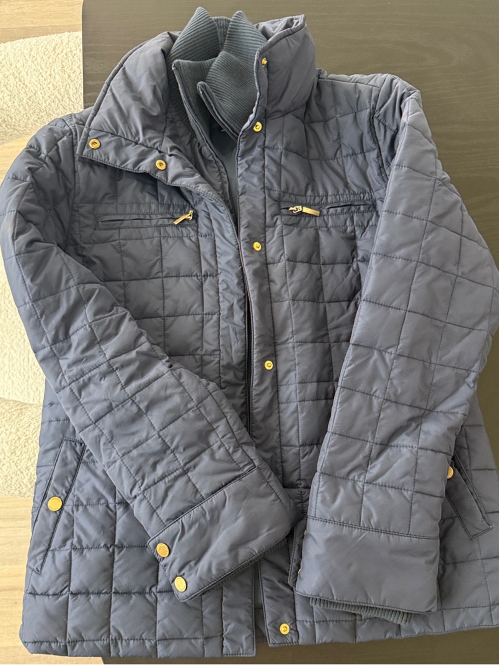 Navy Quilted Jacket with Gold Accents - Picture 3 of 3